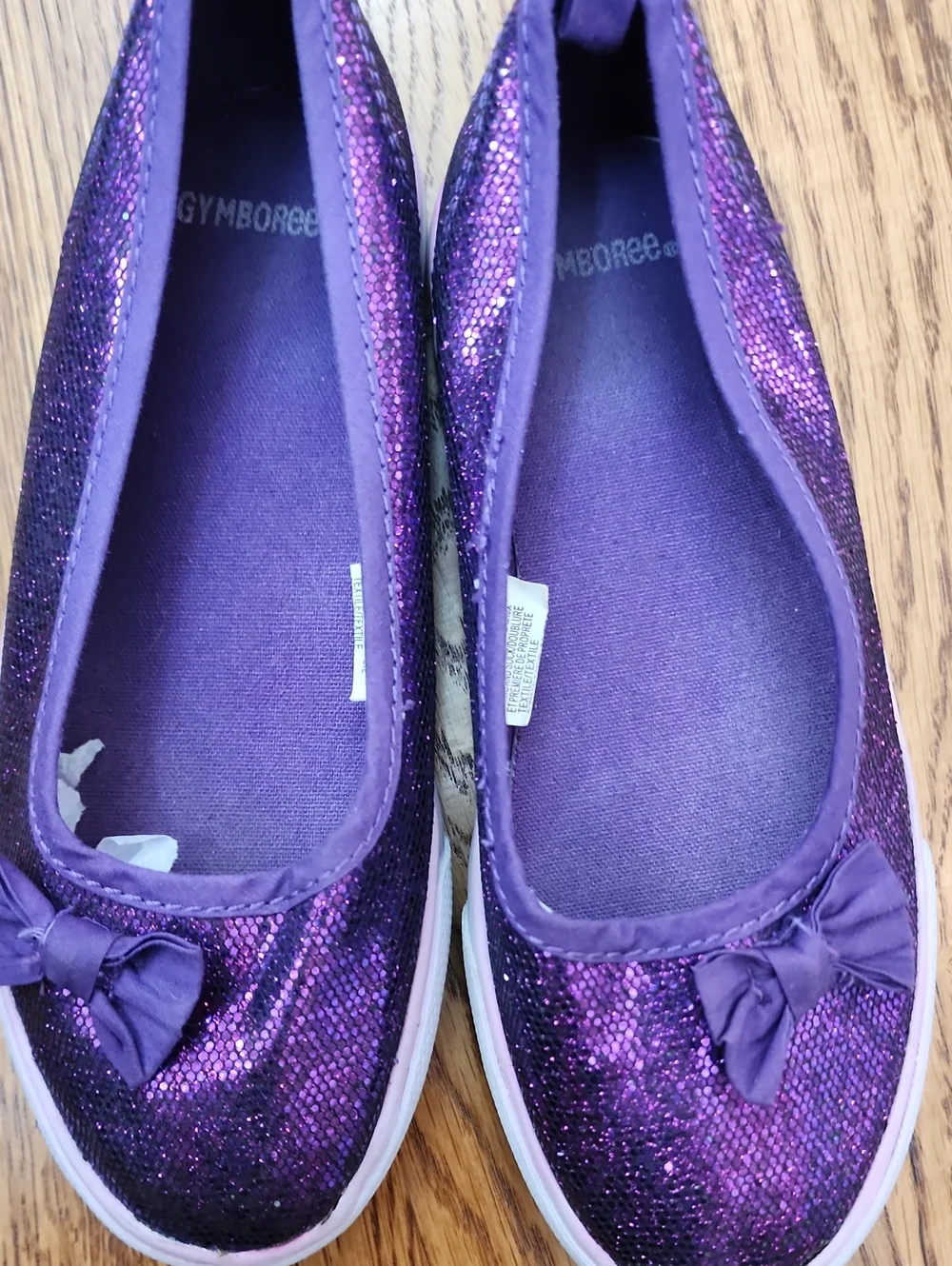2013 Gymboree Girls Purple Bow Glitter Skimmer Sneakers GUC Size 1
